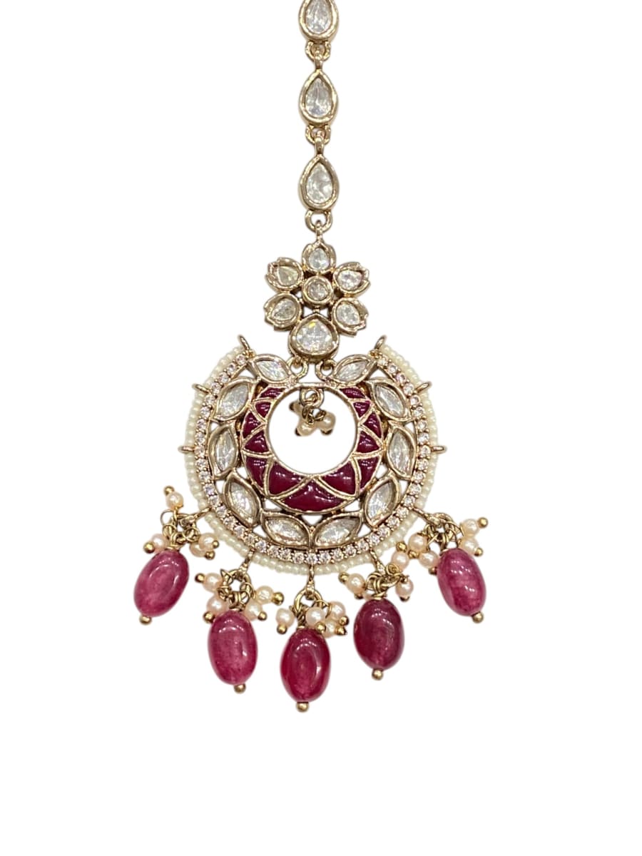 Ruby Meenakari Elegant Kundan Tikkas - detail