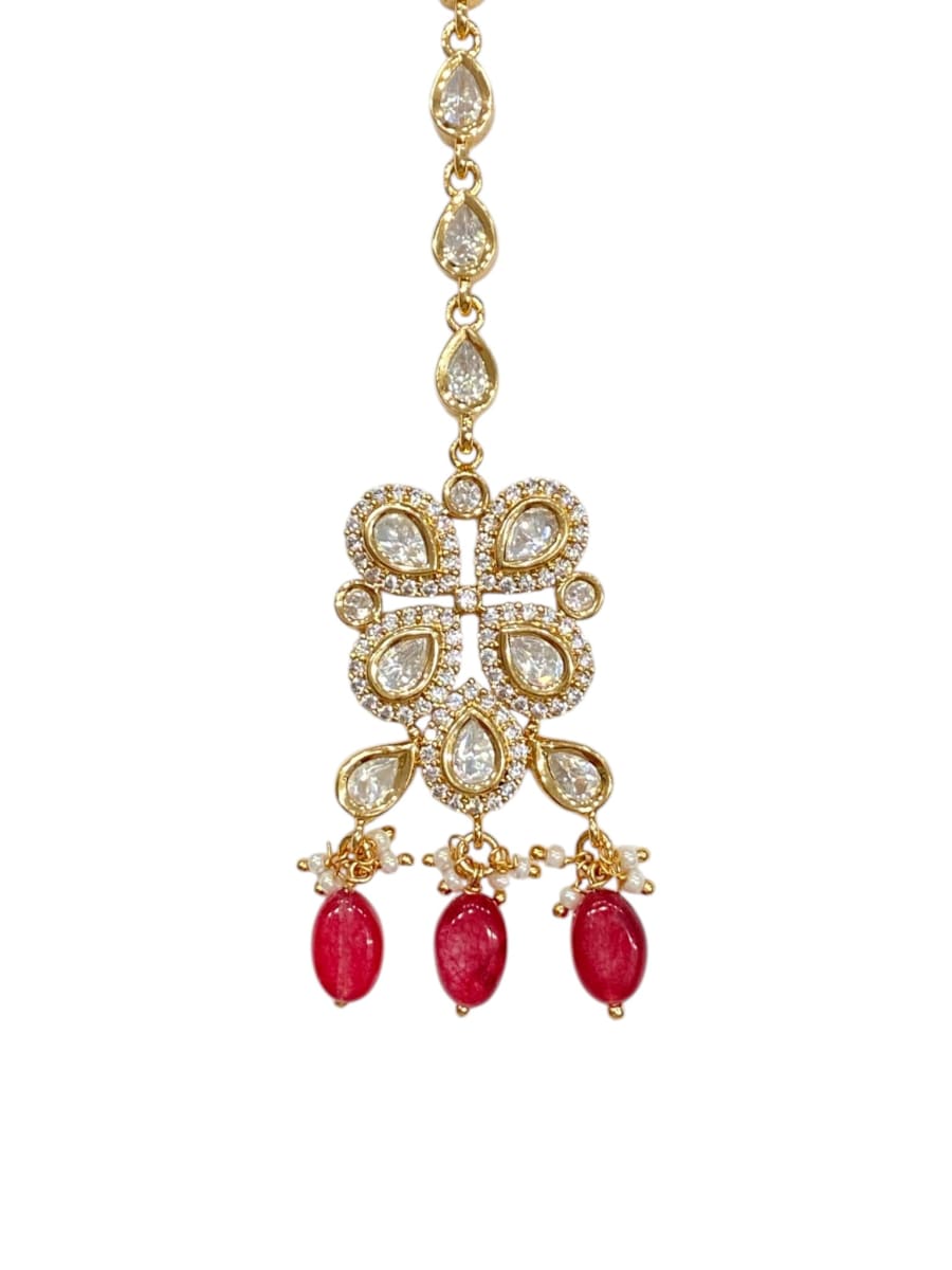 Shimmering Ruby Kundan Tikka - detail