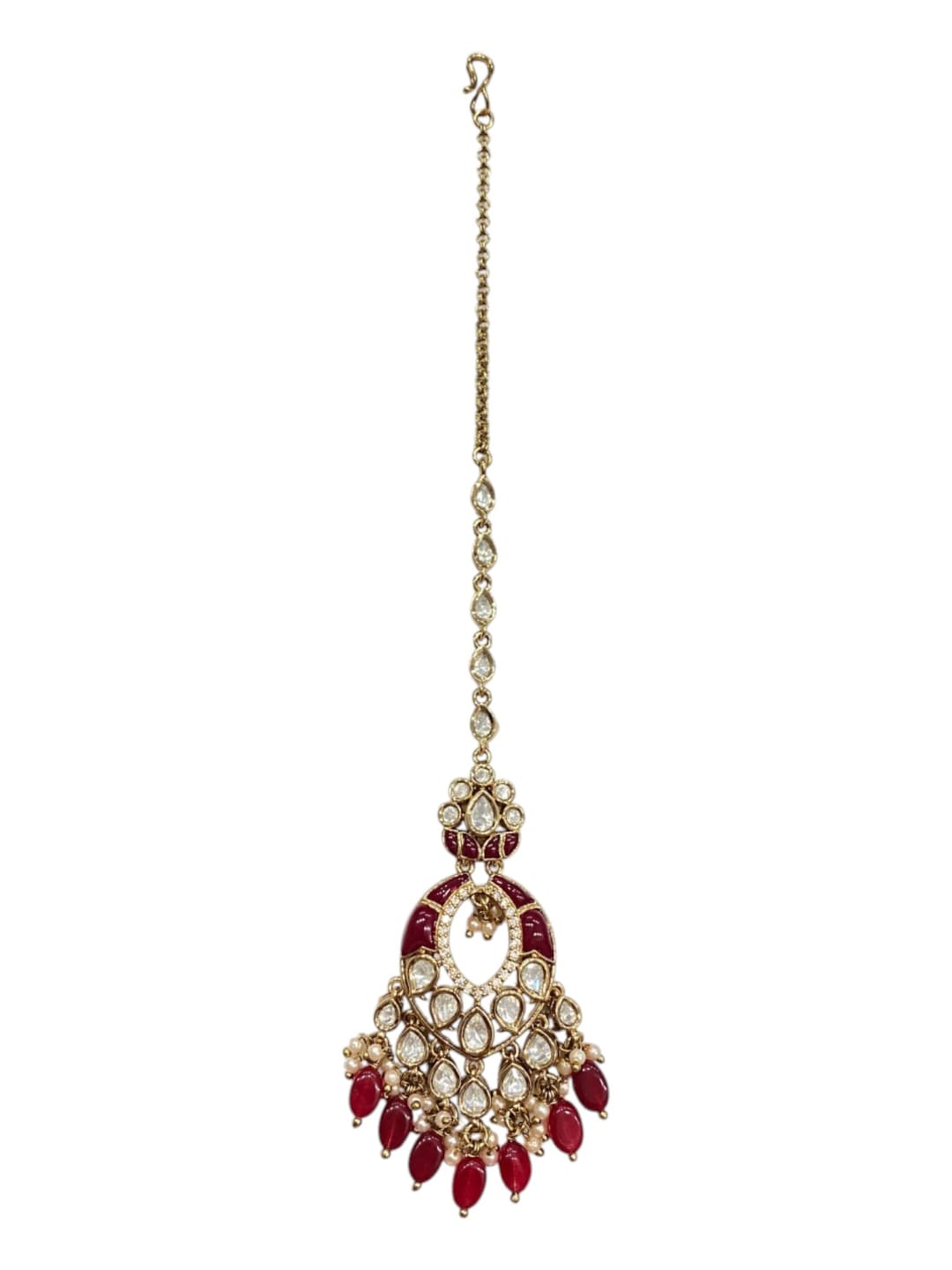 Designer Ruby Epoxy Kundan Maang Tikka - Antique Finish - detail