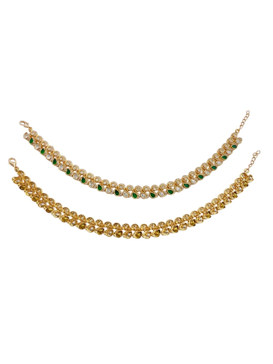 Festive Peacock Green Kundan Payal