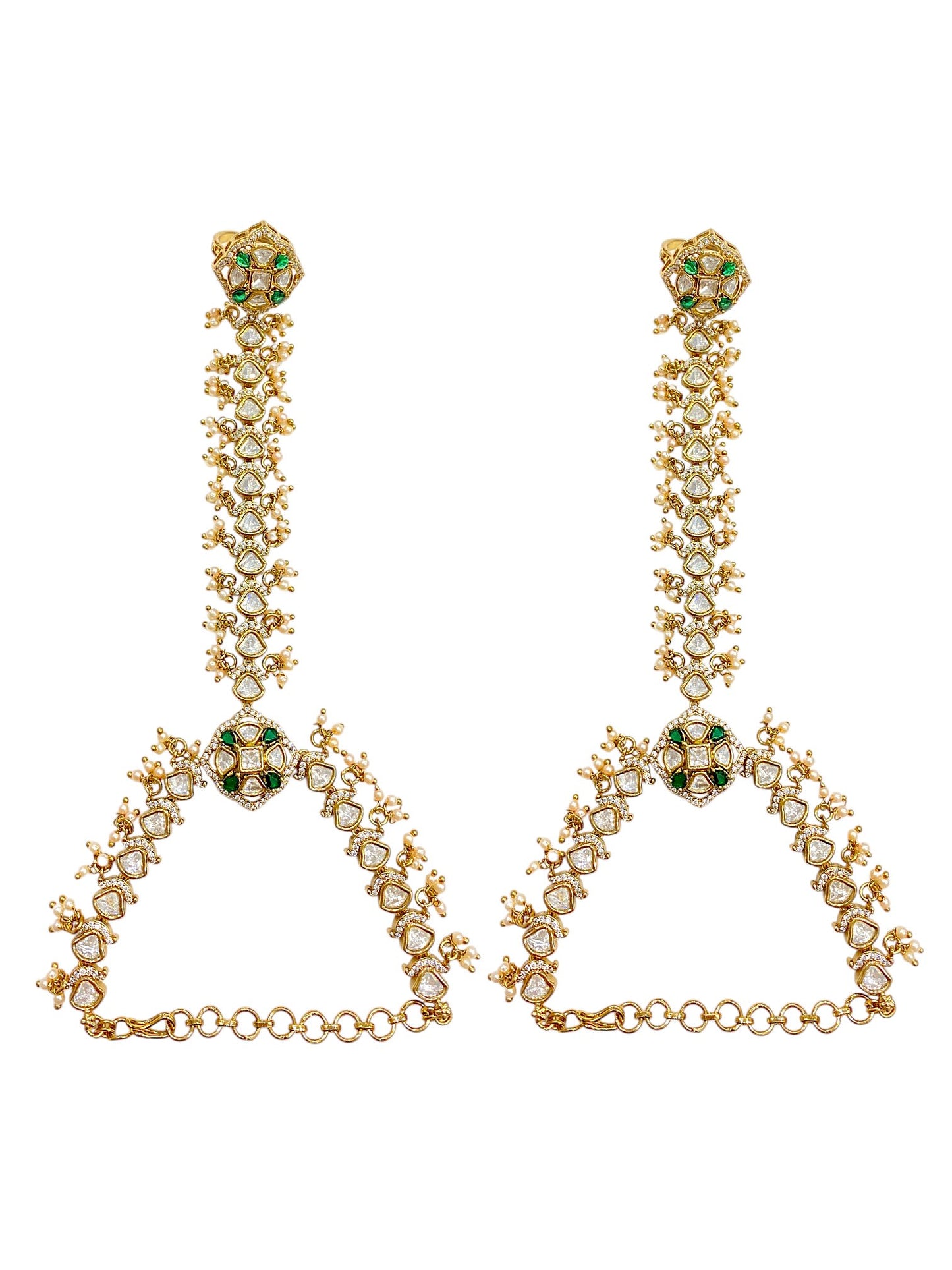 Jannat Green Kundan Antique Gold Hathphool
