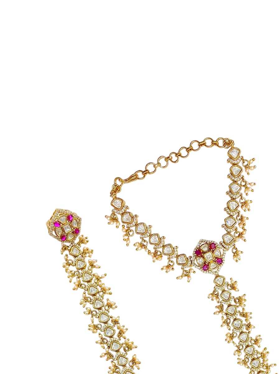 Jannat Ruby Kundan Antique Gold Hathphool - detail