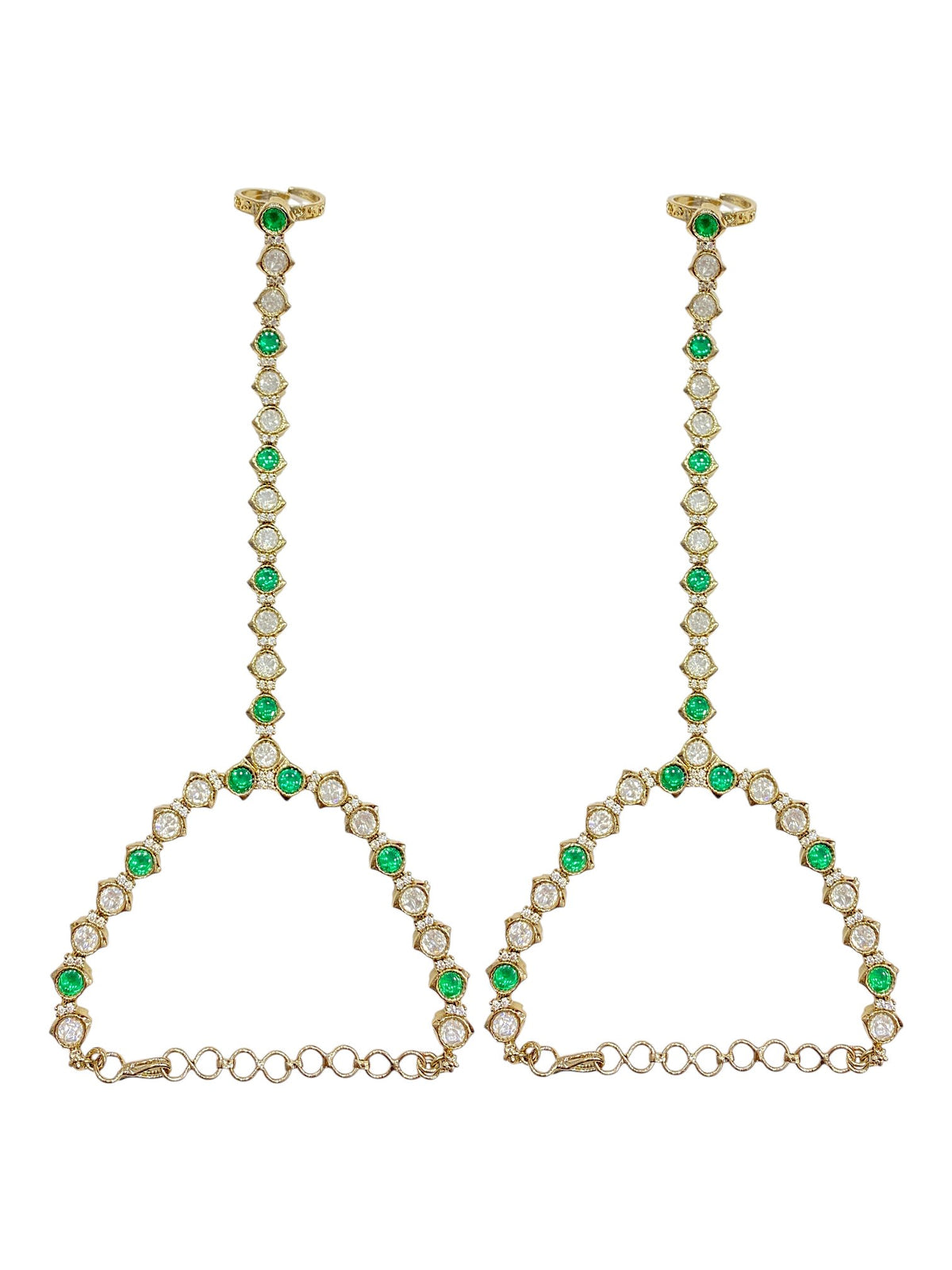 Mehendi Glow Green Kundan Hathphool