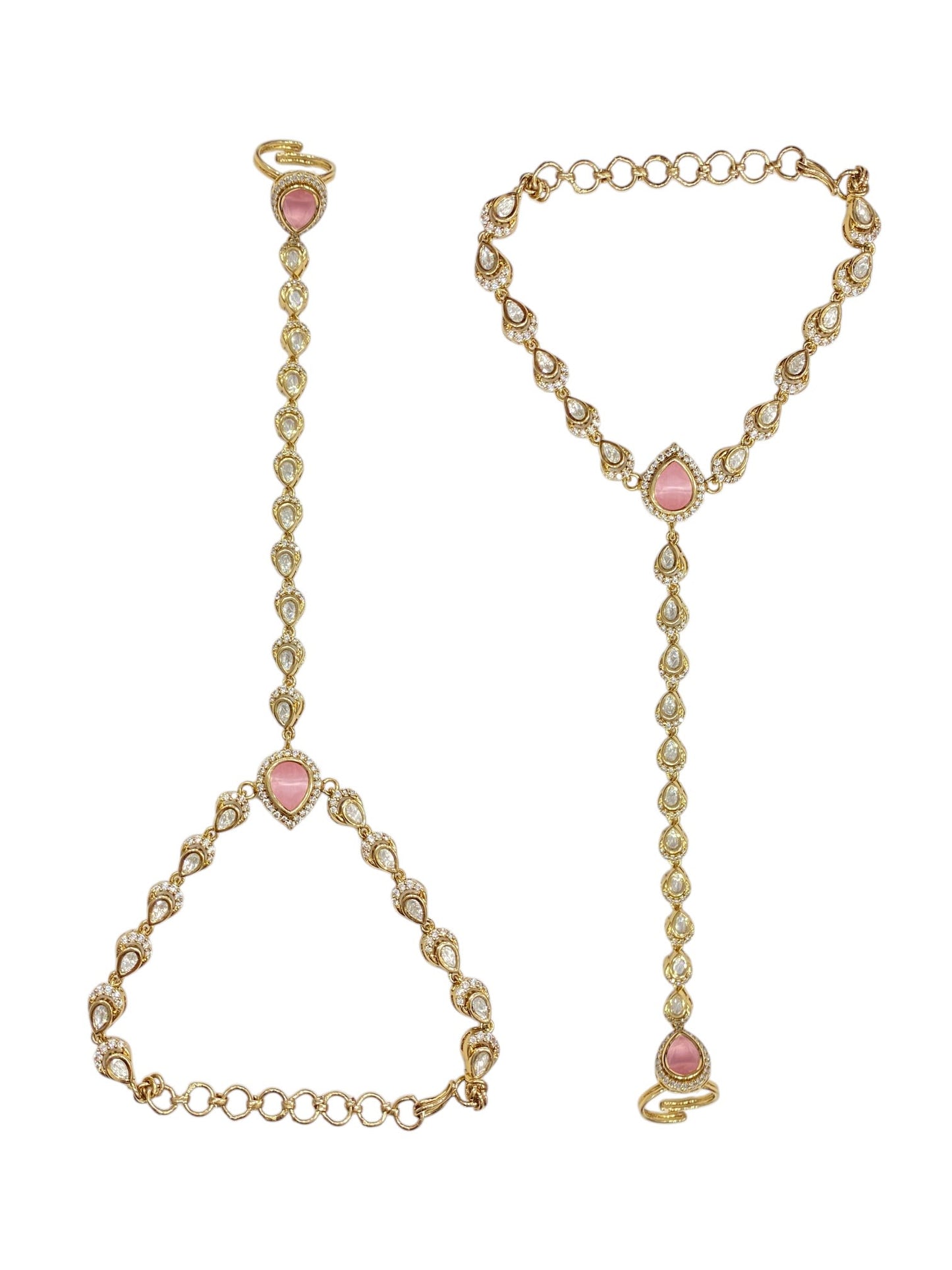Elegant Shine Pink Hathphool - Antique Gold Finish