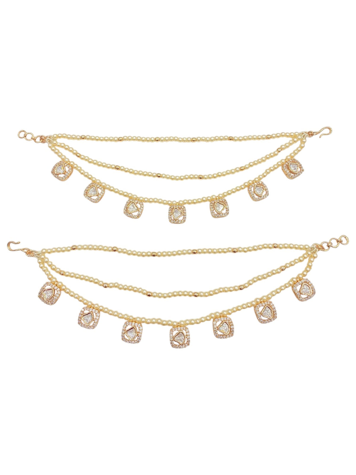 Pearl Line With Kundan Stone Ear Chain