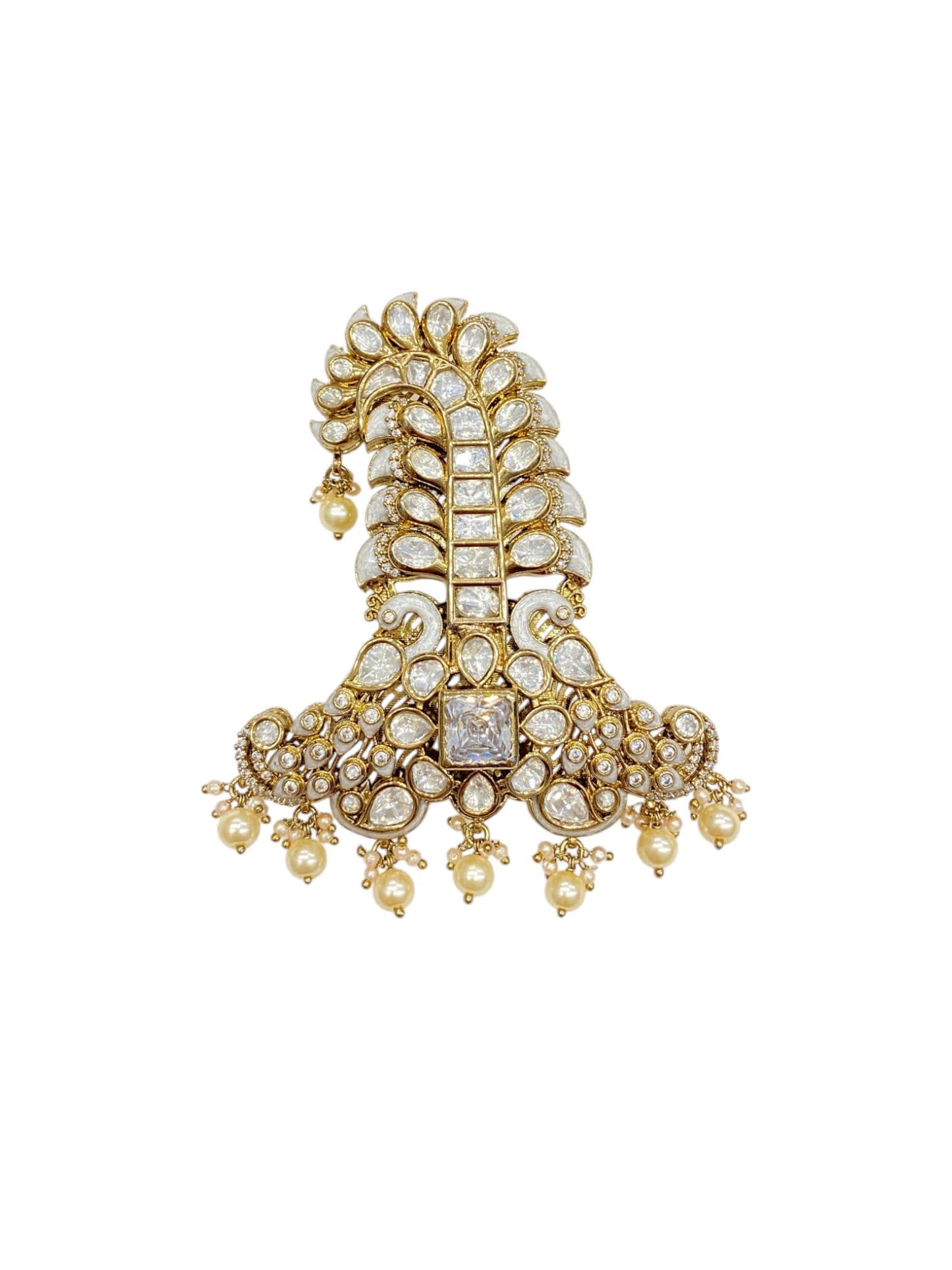Sirini Kundan Handcrafted Maharaja Pagdi Kalgi - Antique Polish