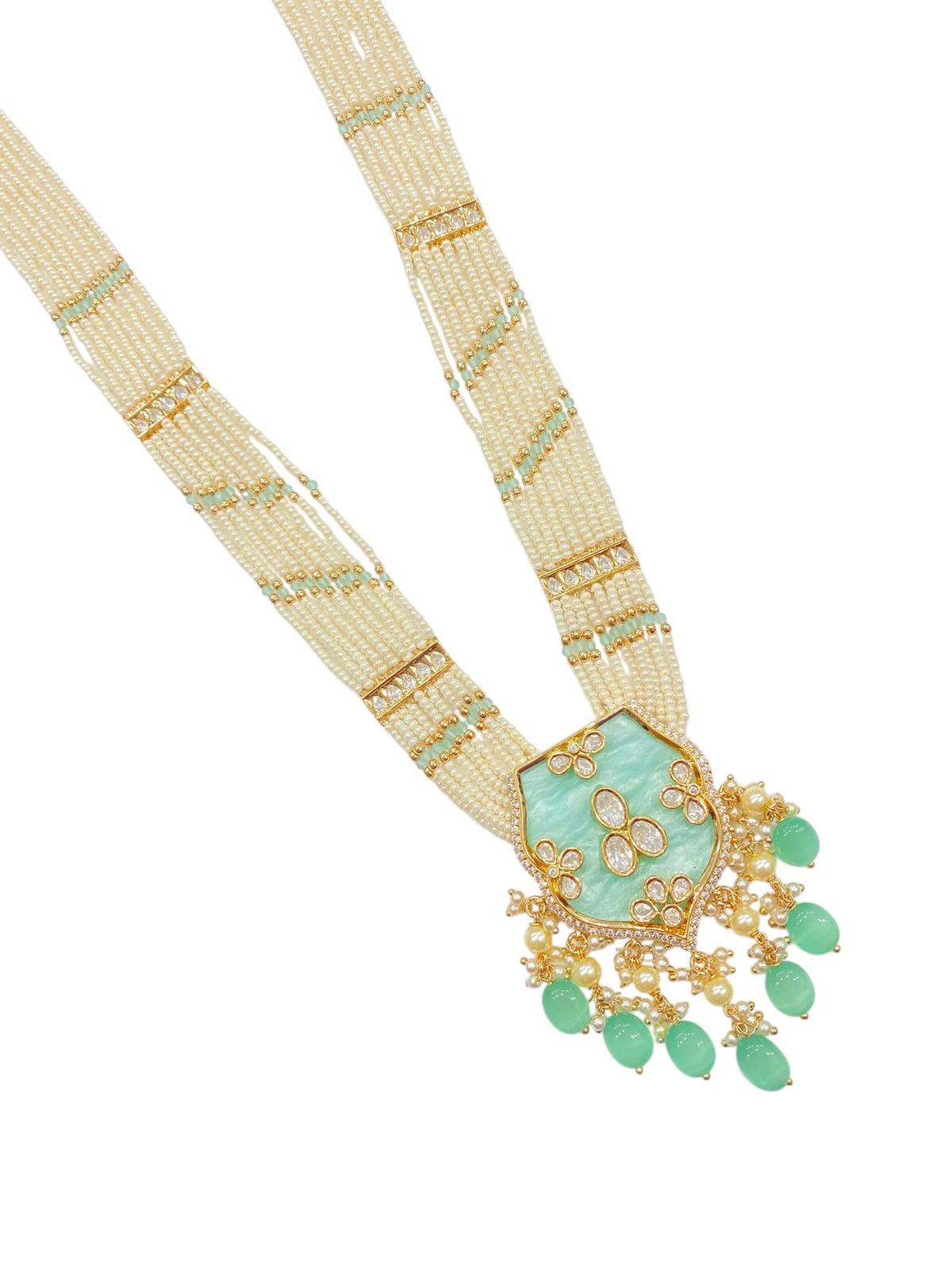 Pearl Cascade Long With Mint Pendant