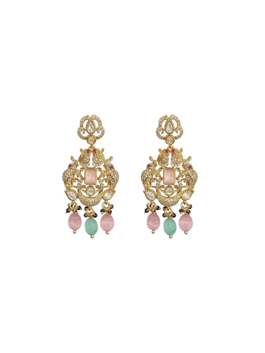 Gold Plated Handcrafted Pastel Stone Kundan Mangalsutra Set With Earrings - detail