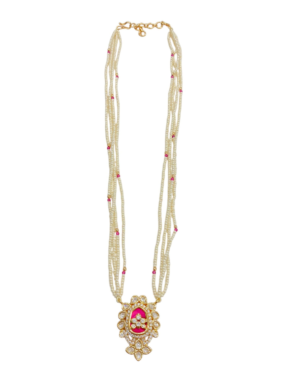 Elegant Pearl Strand Ruby Kundan Pendant Set