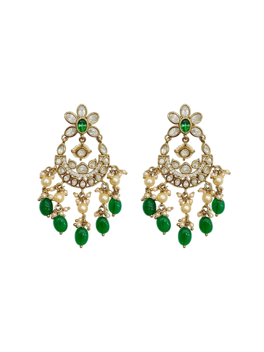 Green Double Strand Premium Kundan Long Set - detail