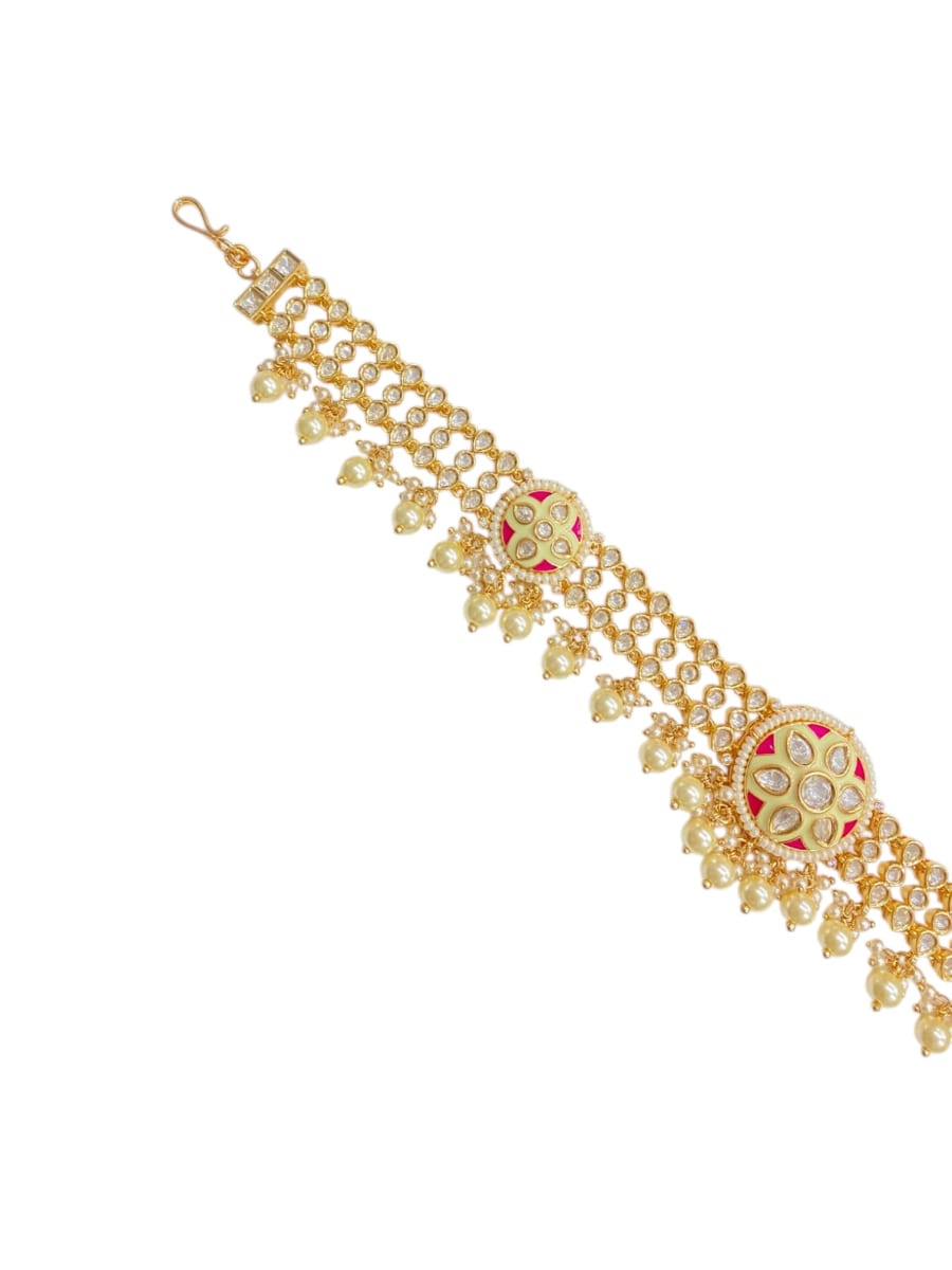 Ruby Meenakari Pearl Polki Sheesh Patti - detail