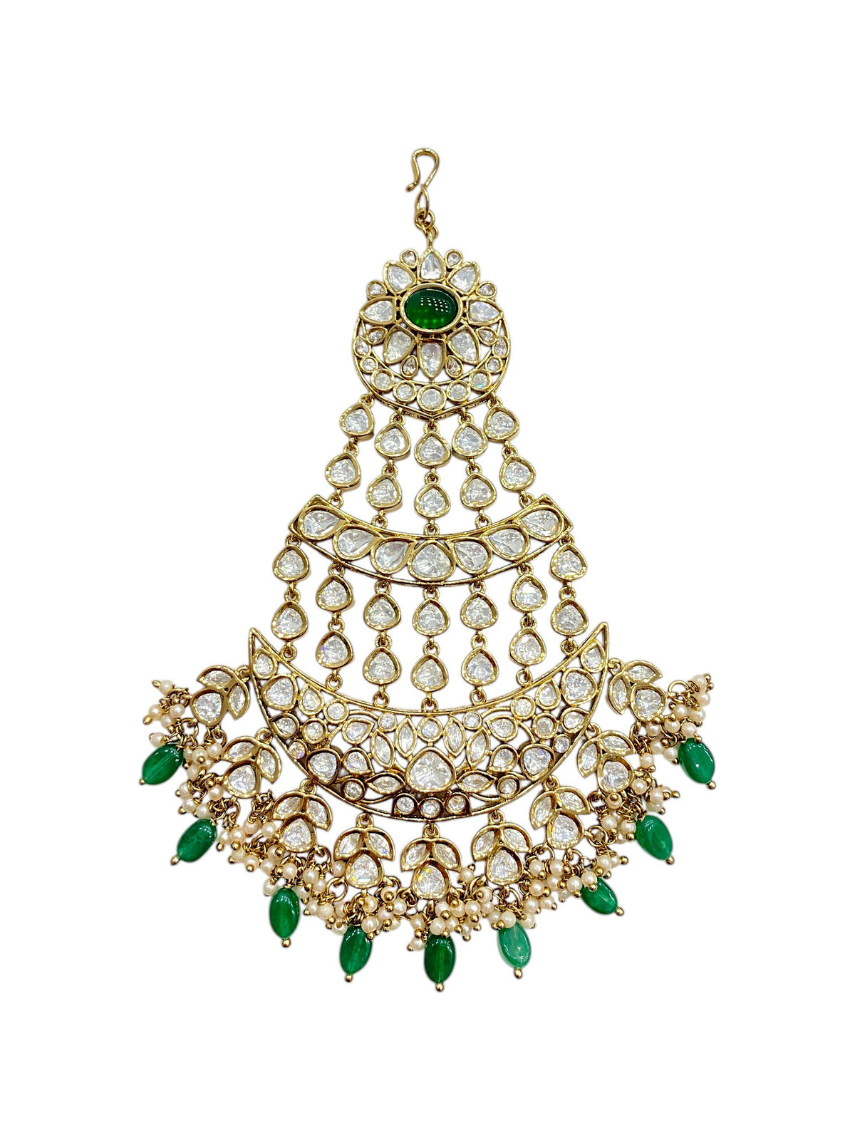Sirini Women's Handcrafted Green Bead Kundan Passa