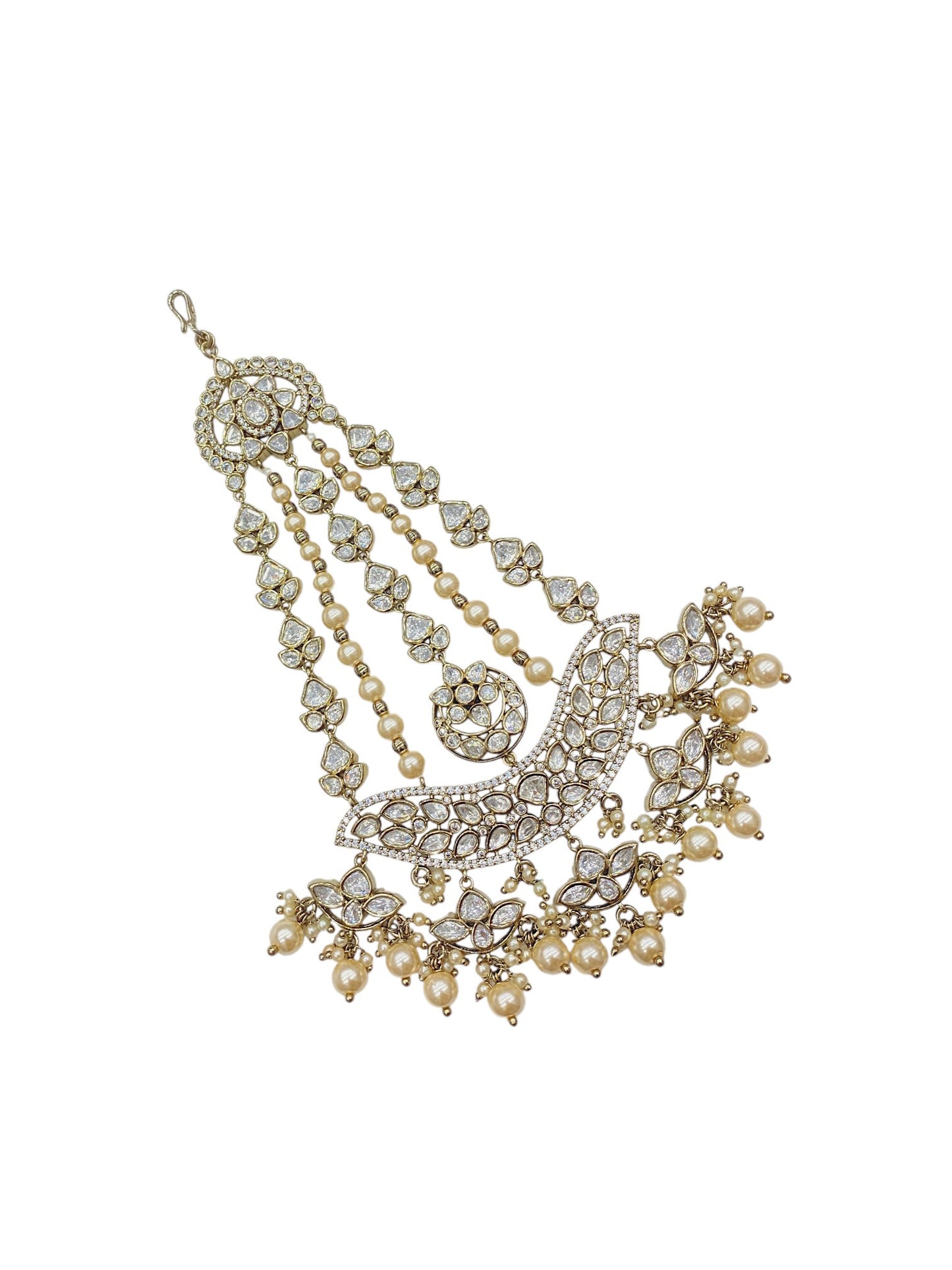 Sirini Mehendi-Plated & White Kundan Pearl Studded & Beaded Jhumar Passa Jewellery