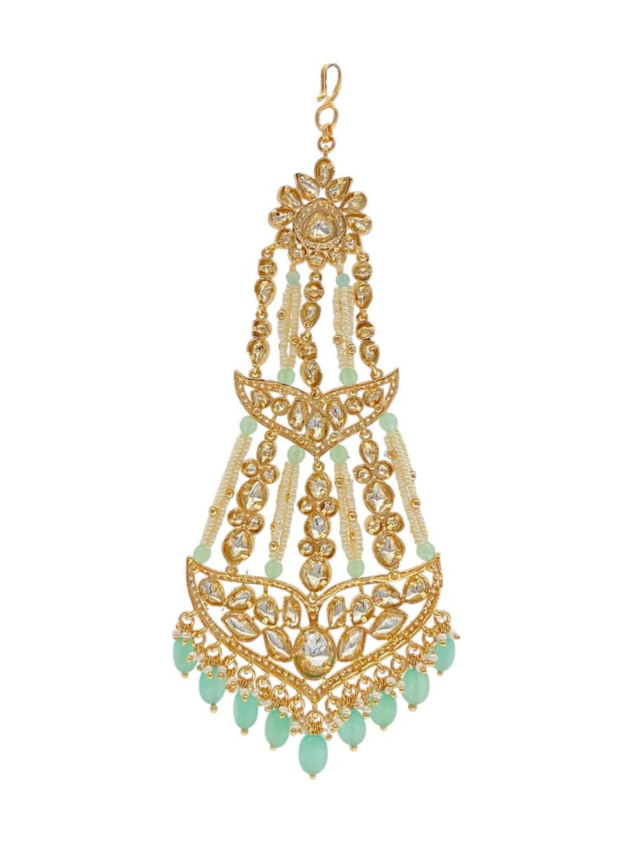 Sirini Carat Gold Polish Polki Kundan With Mint Beads Bridal Passa
