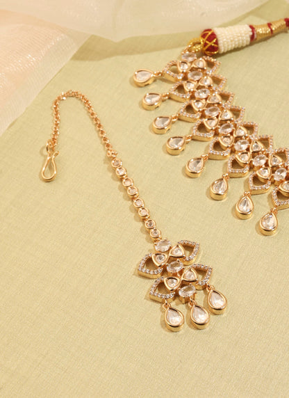 Bridal Carat Plating Kundan Set - White Polki Kundan Necklace Sets by Sirini Jewellery, Bridal wear - detail