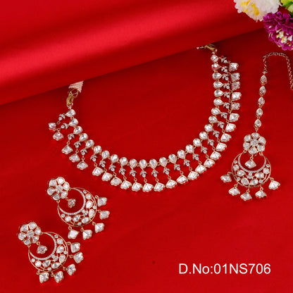 Festive Collar Necklace Set - White Polki Kundan by Sirini Jewellery, Bridal wear - detail