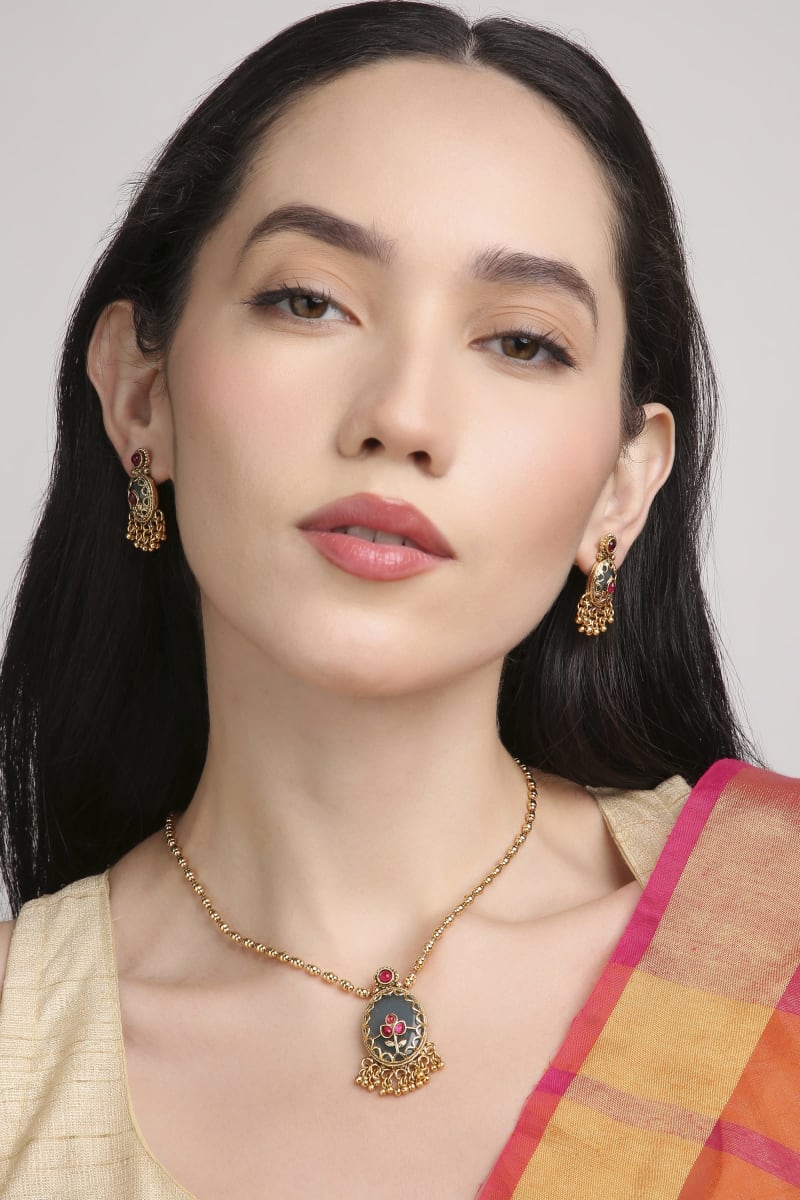 Navratri Brass Kundan Long Set