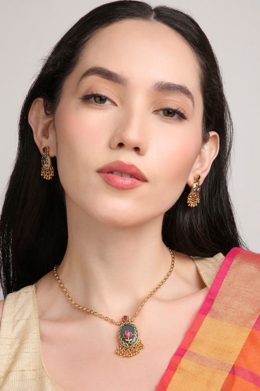 Navratri Brass Kundan Long Set
