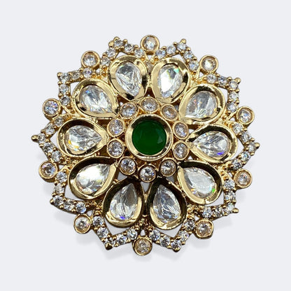 Diwali Polki Cocktail Ring - White Polki Kundan Finger Rings by Sirini Jewellery, Bridal wear - detail