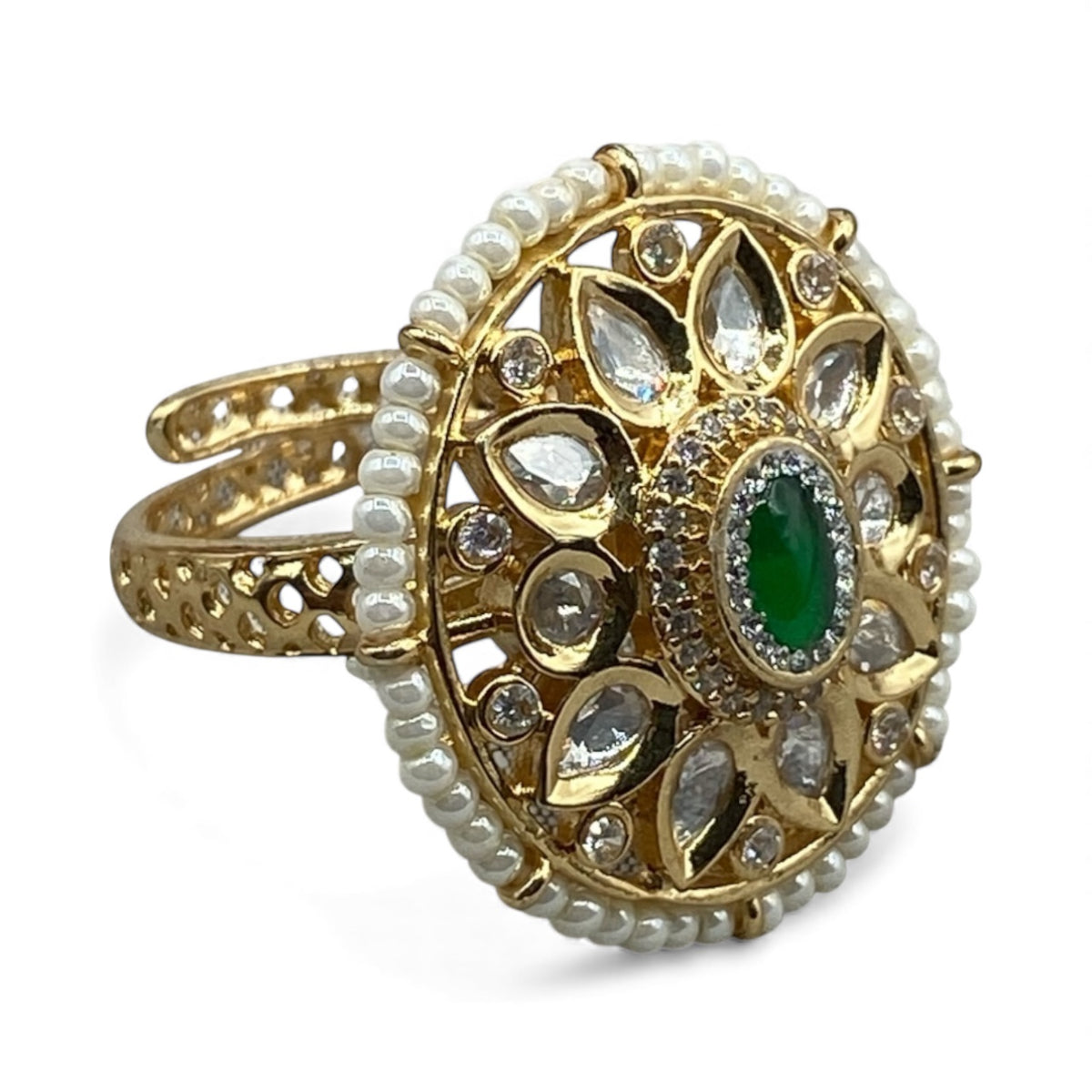Karva Chauth Kundan Finger Ring Green