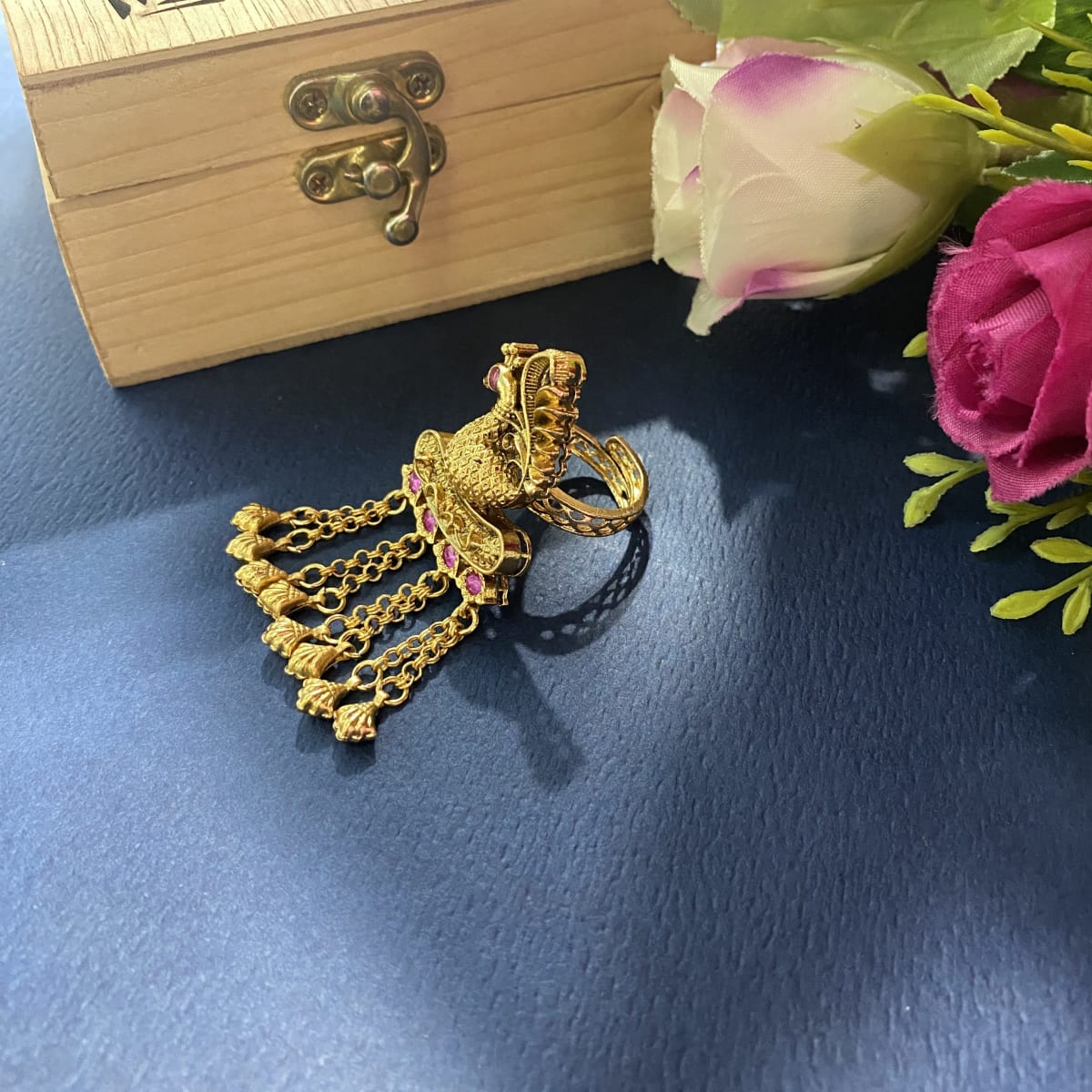 Teej Meenakari Statement Ring - detail