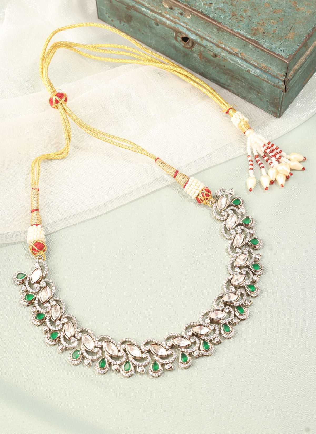 Shimmering Mehendi Plated Green Necklace Set