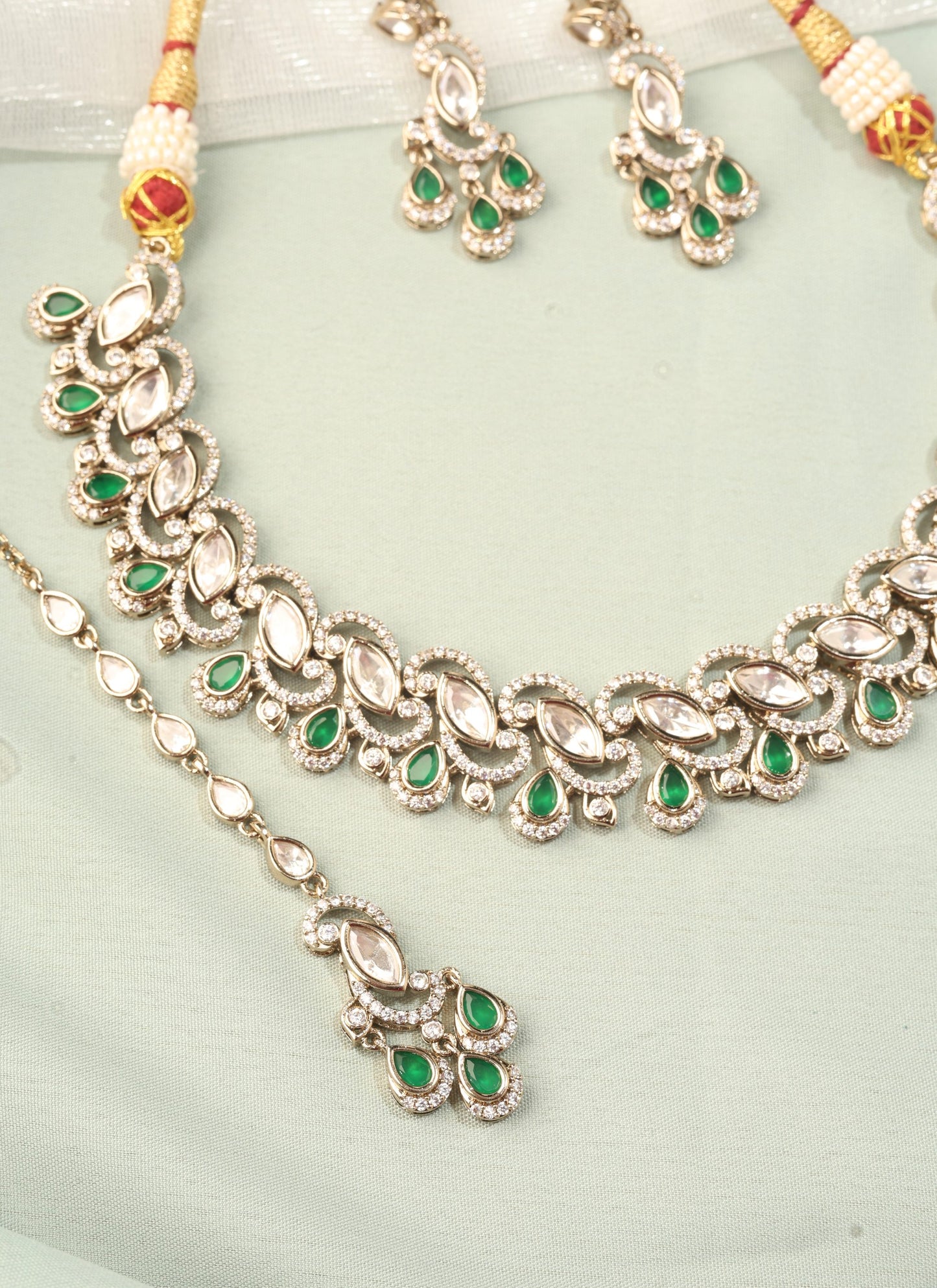 Shimmering Mehendi Plated Green Necklace Set