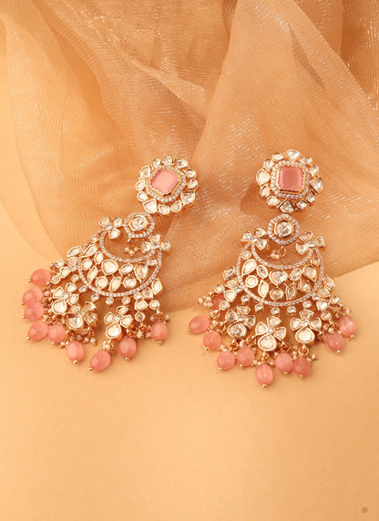 Single-strand bridal Kundan haar with uncut-look stones and matching earrings, view 4 of 5