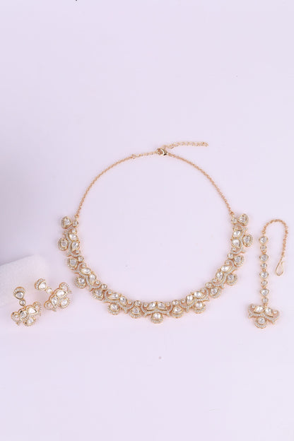 Minimal Engagement Necklace Set - White Polki Kundan by Sirini Jewellery, Bridal wear - detail