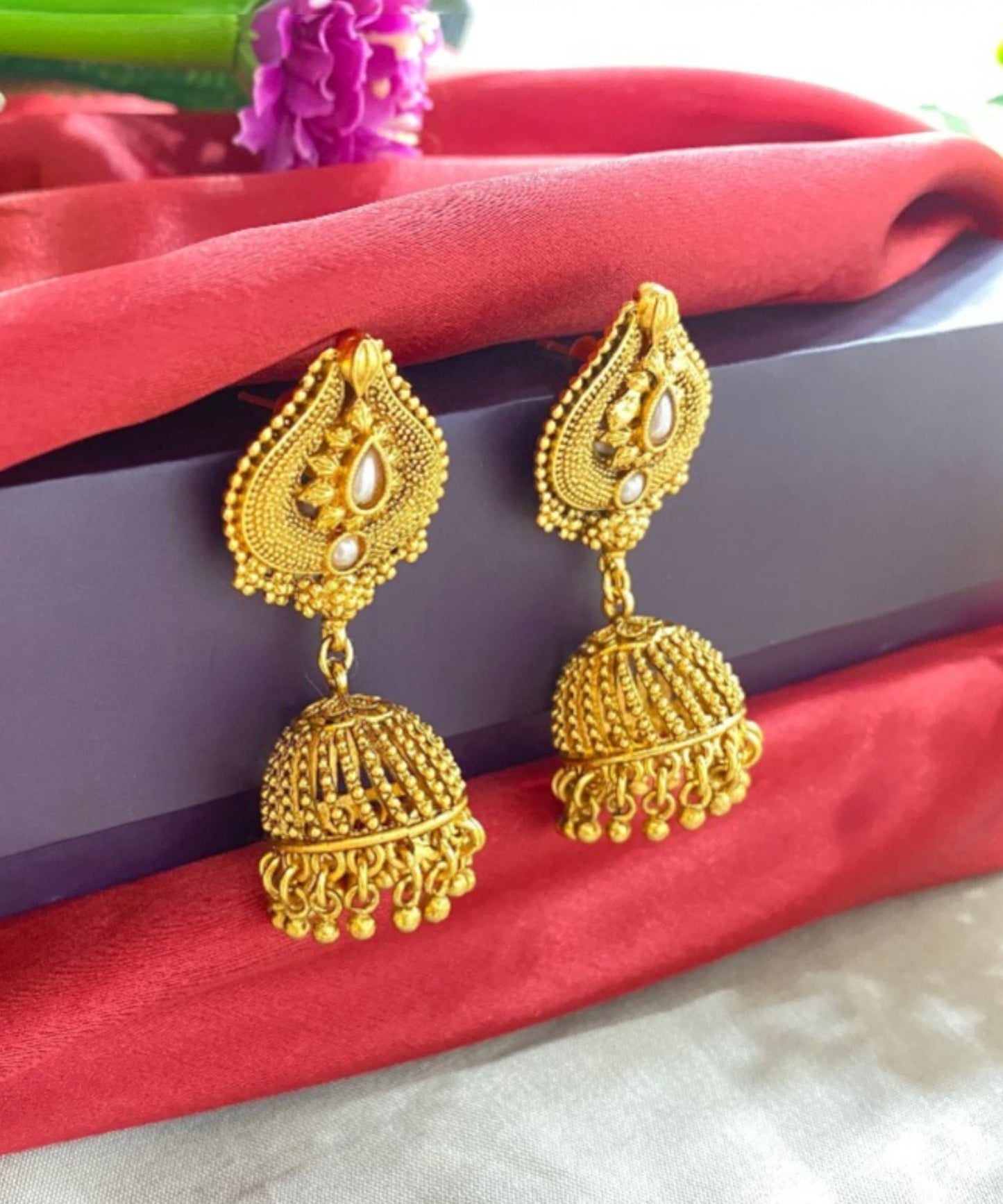 Navratri Temple Drop Earrings