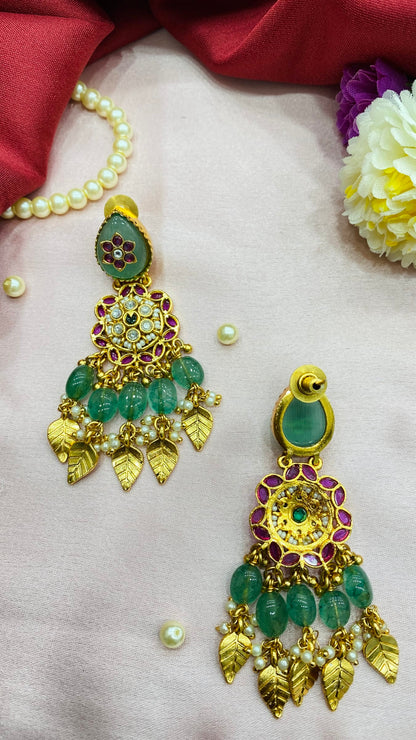 Bridal Antique Gold-Plated Chandelier Earrings by Sirini Jewellery, Bridal wear - detail