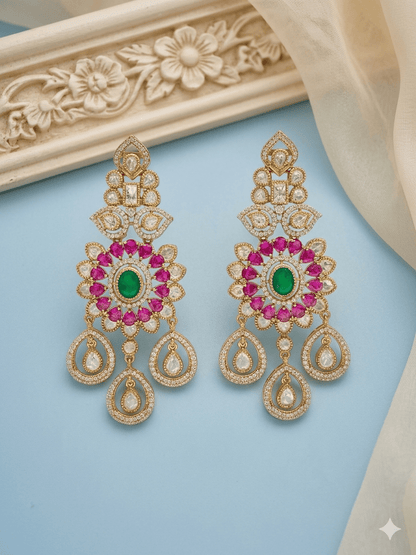 Bridal Green Ruby Kundan Chandelier Earrings by Sirini Jewellery, Bridal wear