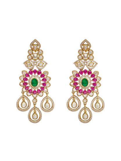 Bridal Green Ruby Kundan Chandelier Earrings by Sirini Jewellery, Bridal wear - detail