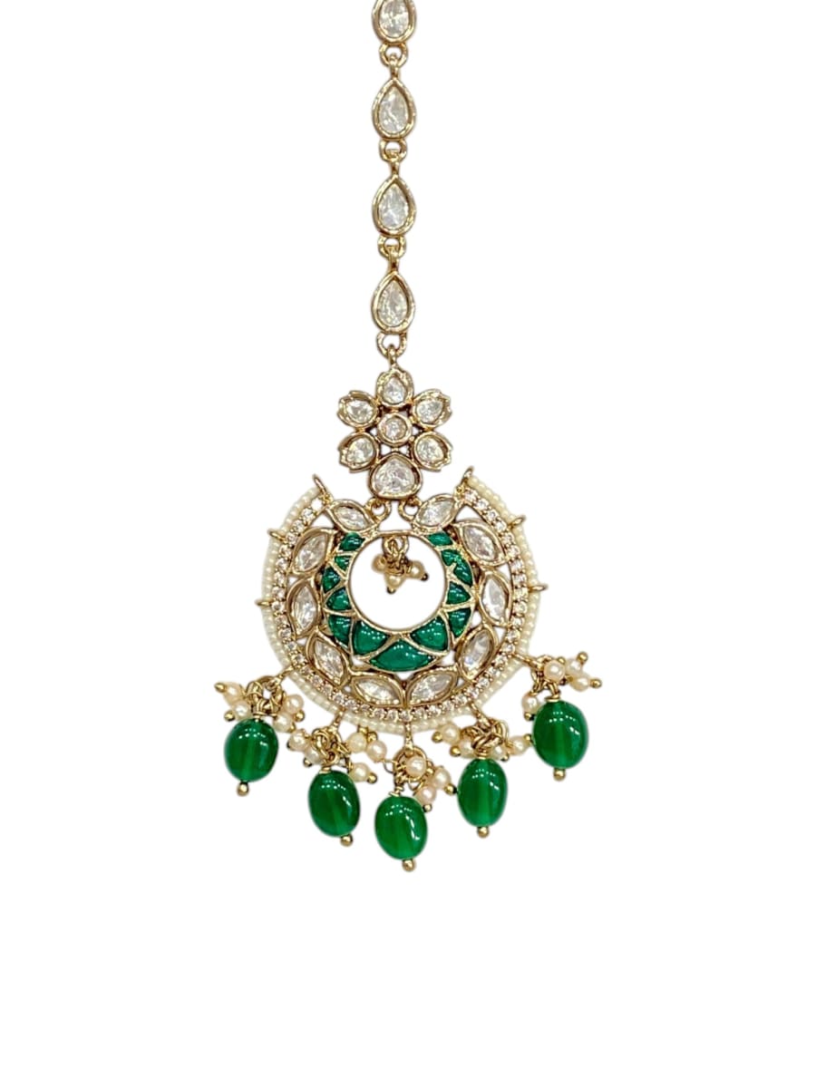 Green Meenakari Fabulous Kundan Tikka - detail