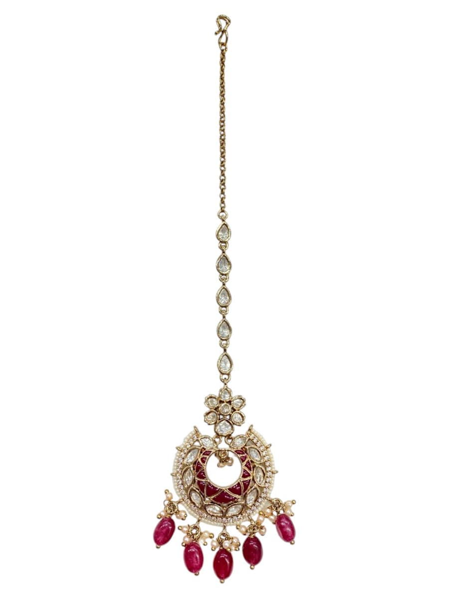 Ruby Meenakari Elegant Kundan Tikkas - detail