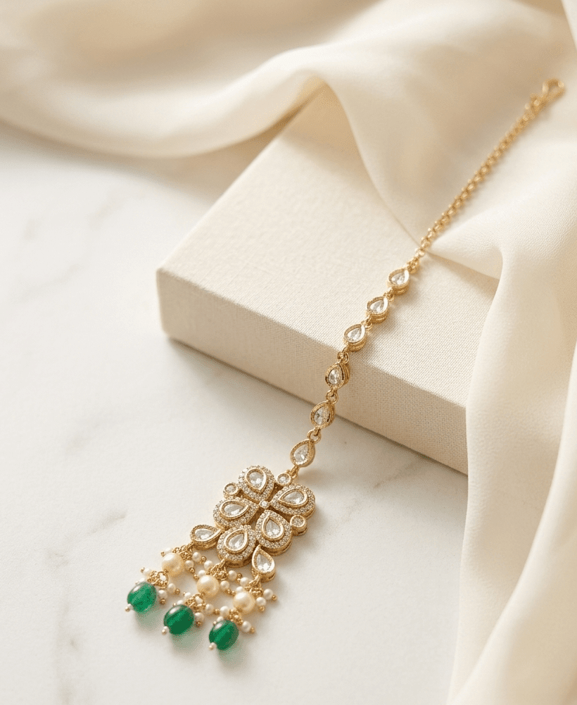 Shimmering Green Kundan Tikka