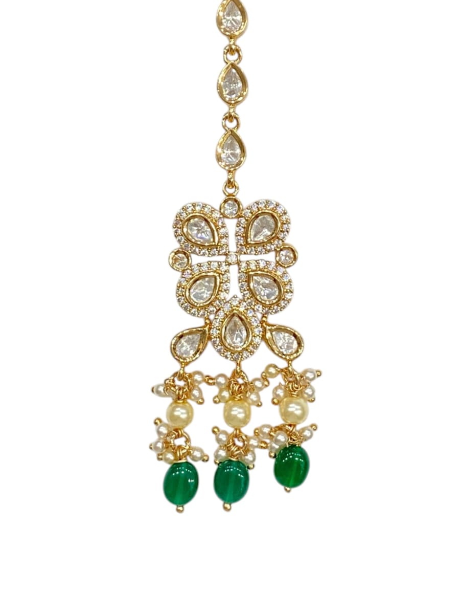 Shimmering Green Kundan Tikka - detail