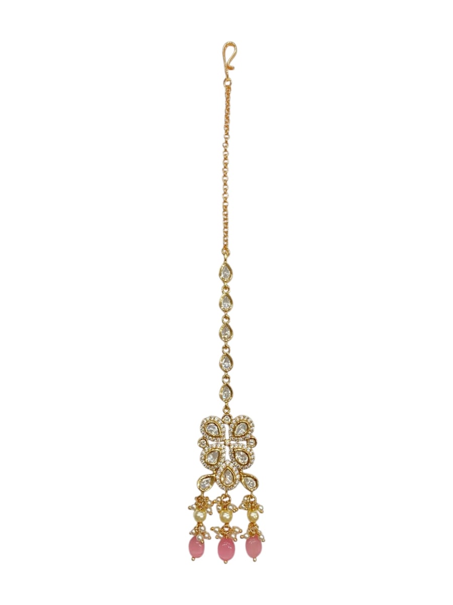 Shimmering Pink Kundan Tikka - detail