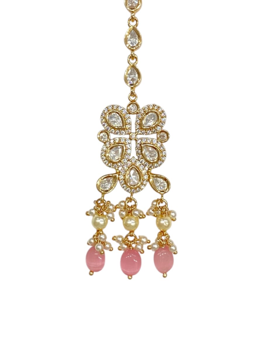 Shimmering Pink Kundan Tikka - detail