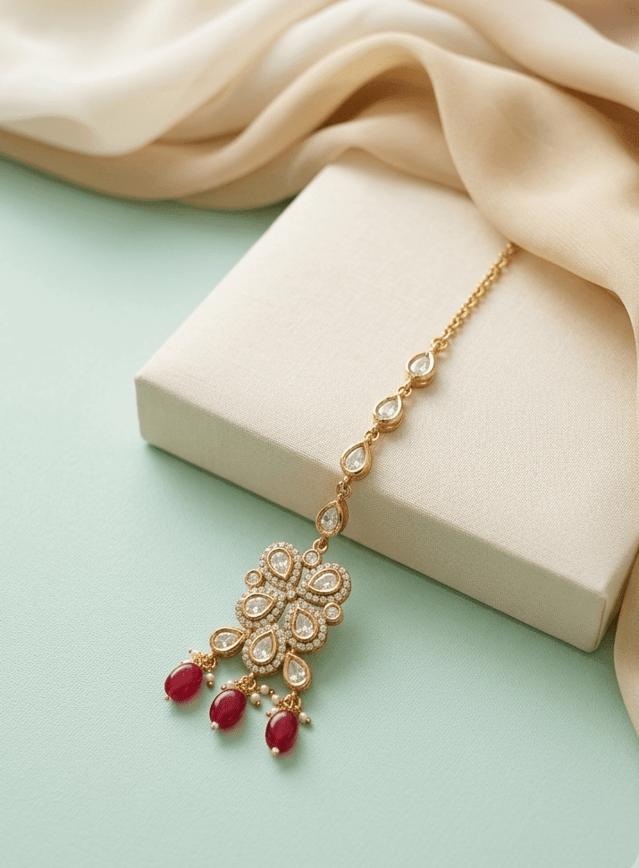Shimmering Ruby Kundan Tikka