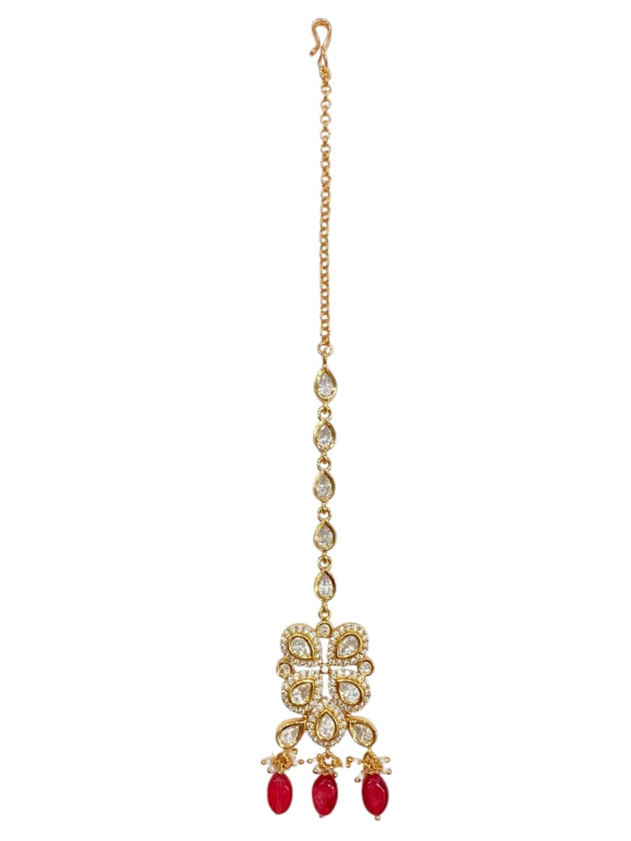 Shimmering Ruby Kundan Tikka - detail