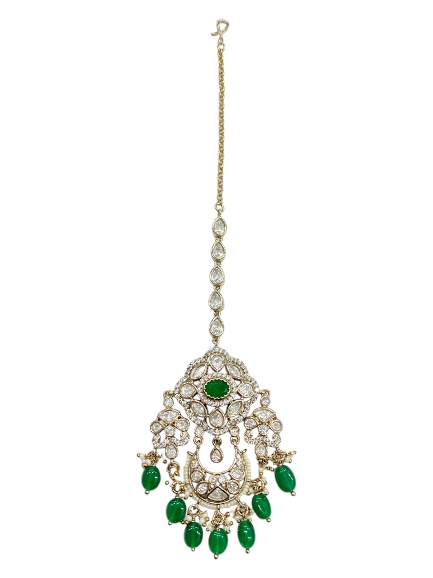 Green Stone Bridal Maang Tikka | Mehendi Finish
