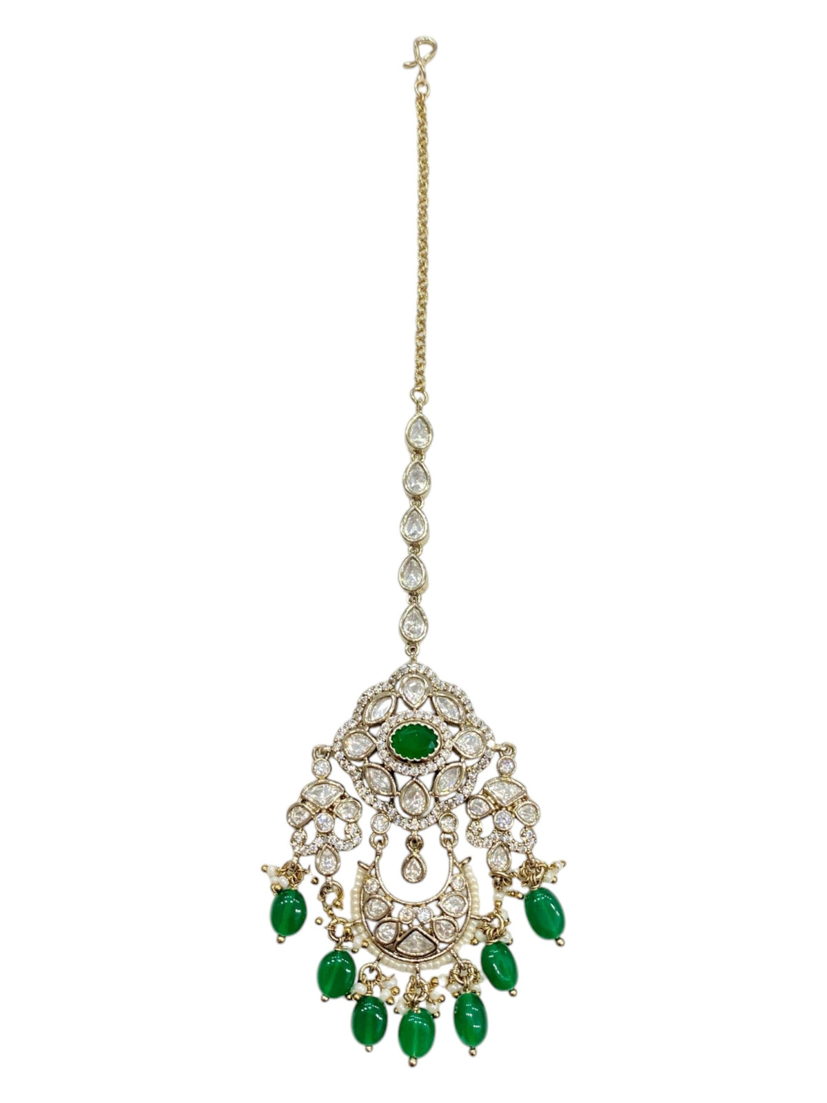Green Stone Bridal Maang Tikka | Mehendi Finish
