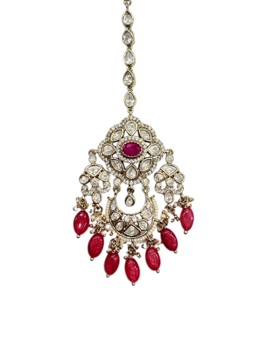 Ruby Stone Bridal Maang Tikka | Mehendi Finish - detail