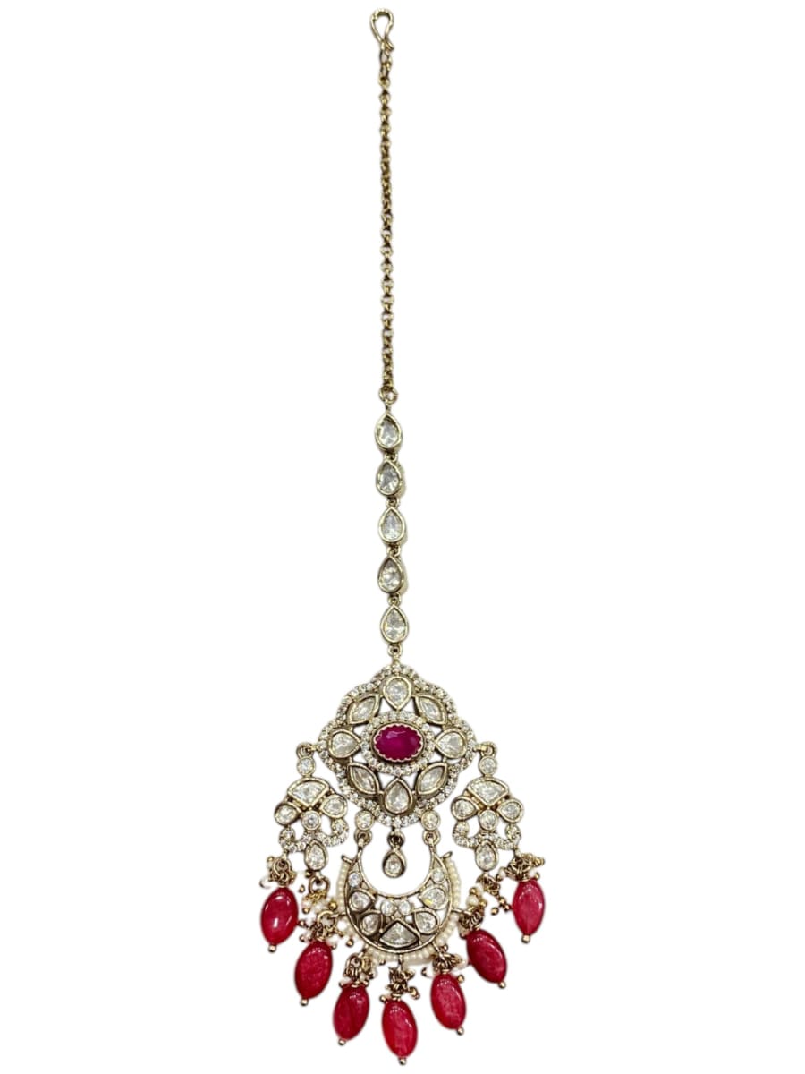 Ruby Stone Bridal Maang Tikka | Mehendi Finish - detail
