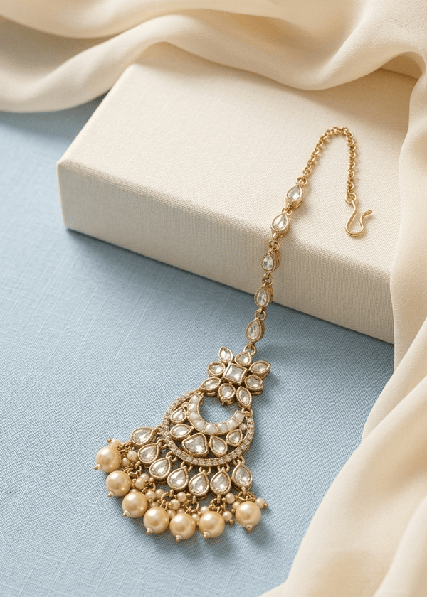 Astonished White Meenakari With Pearl Hanging | Antique Finish