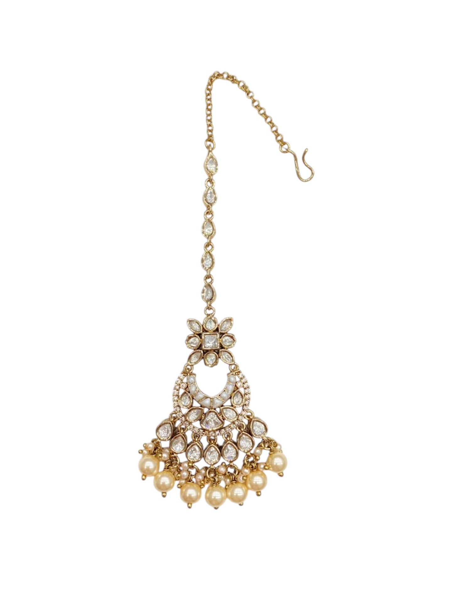 Astonished White Meenakari With Pearl Hanging | Antique Finish
