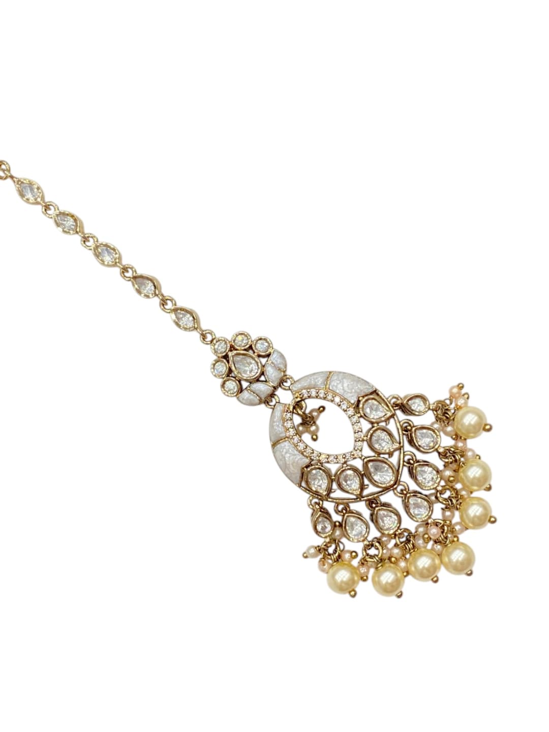 Designer White Epoxy Kundan Maang Tikka - Antique Finish - detail