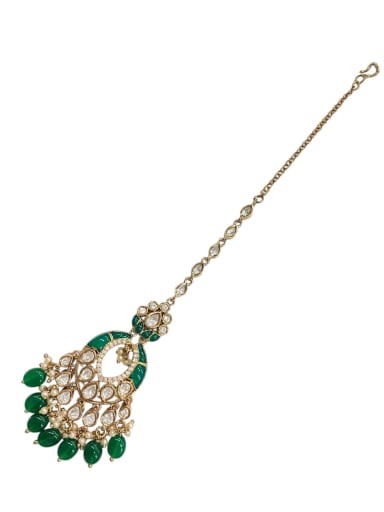 Designer Green Epoxy Kundan Maang Tikka - Antique Finish