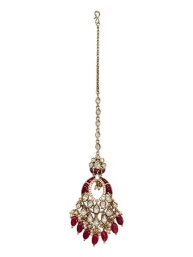 Designer Ruby Epoxy Kundan Maang Tikka - Antique Finish